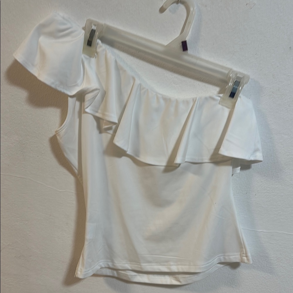 White Off-Shoulder Ruffle Top - Picture 3 of 5